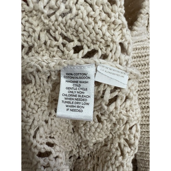 Loft Petite Open Knit Cotton Sweater Cream XS Crochet V Neck Boho Coastal - Picture 7 of 7
